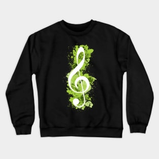 White Treble Clef Paint Splatters - Lime Green Crewneck Sweatshirt